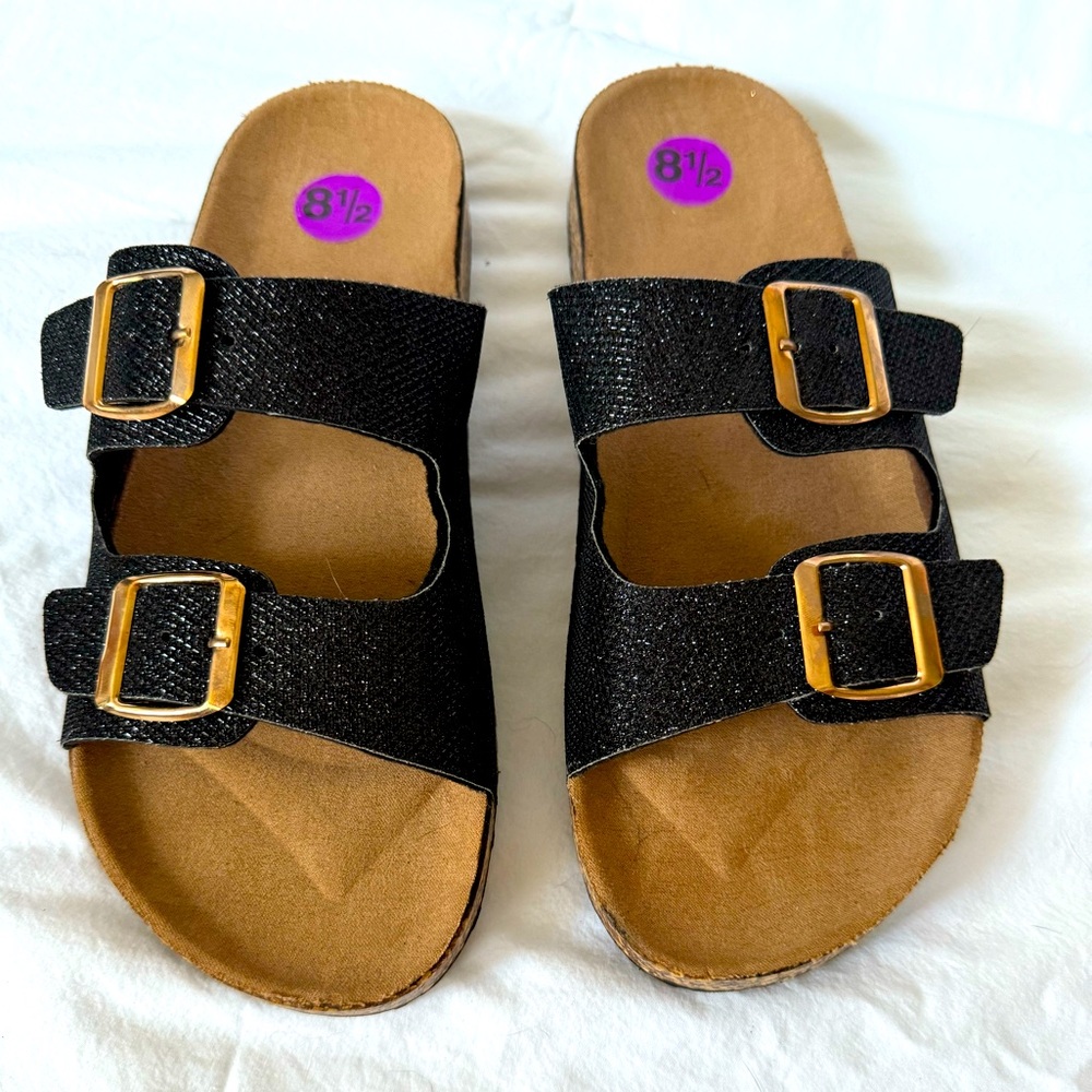 Black Sandals with Gold Buckles New w/o tags